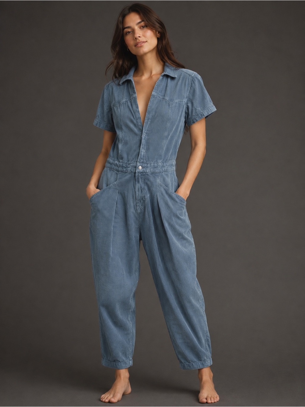 We The Free Marla Cord Jumpsuit Blue Corduroy Utility 70s Medium
